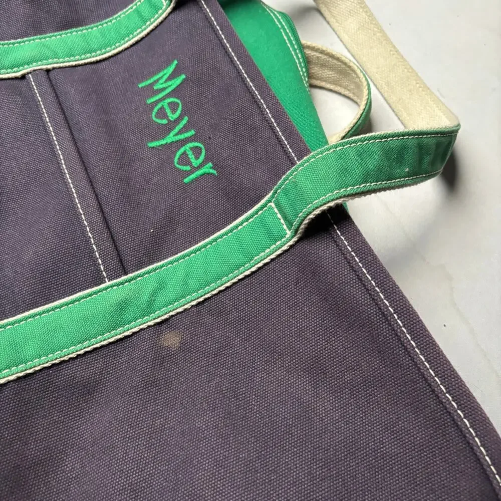 Lands End Black Green Canvas Zip Boat Tote Bag Embroidered Meyer 17x26